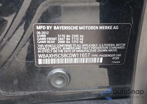 2012 BMW 528I xDrive z USA, uszkodzony, nr VIN WBAXH5C58CDW11657